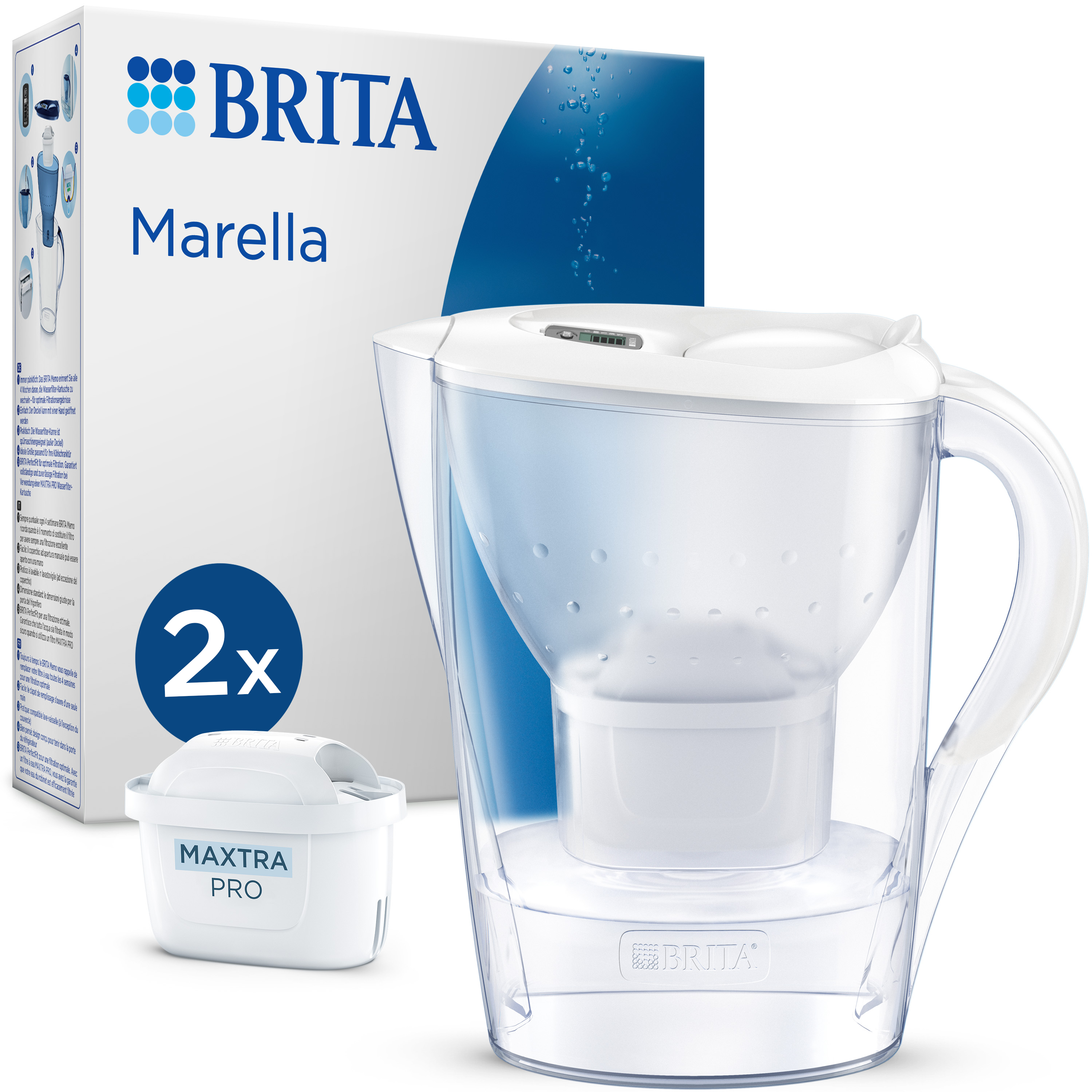 Jarra filtrante BRITA Marella blanca 2,4 L) con 2x cartucho MAXTRA PRO PURE PERFORMANCE incluido
