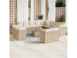 Conjunto de sofá de jardín de 14 piezas con cojines, mimbre sintético beige, Dkd Home Decor