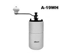 Molinillo de café manual blanco de madera con molido ajustable. Sfushos