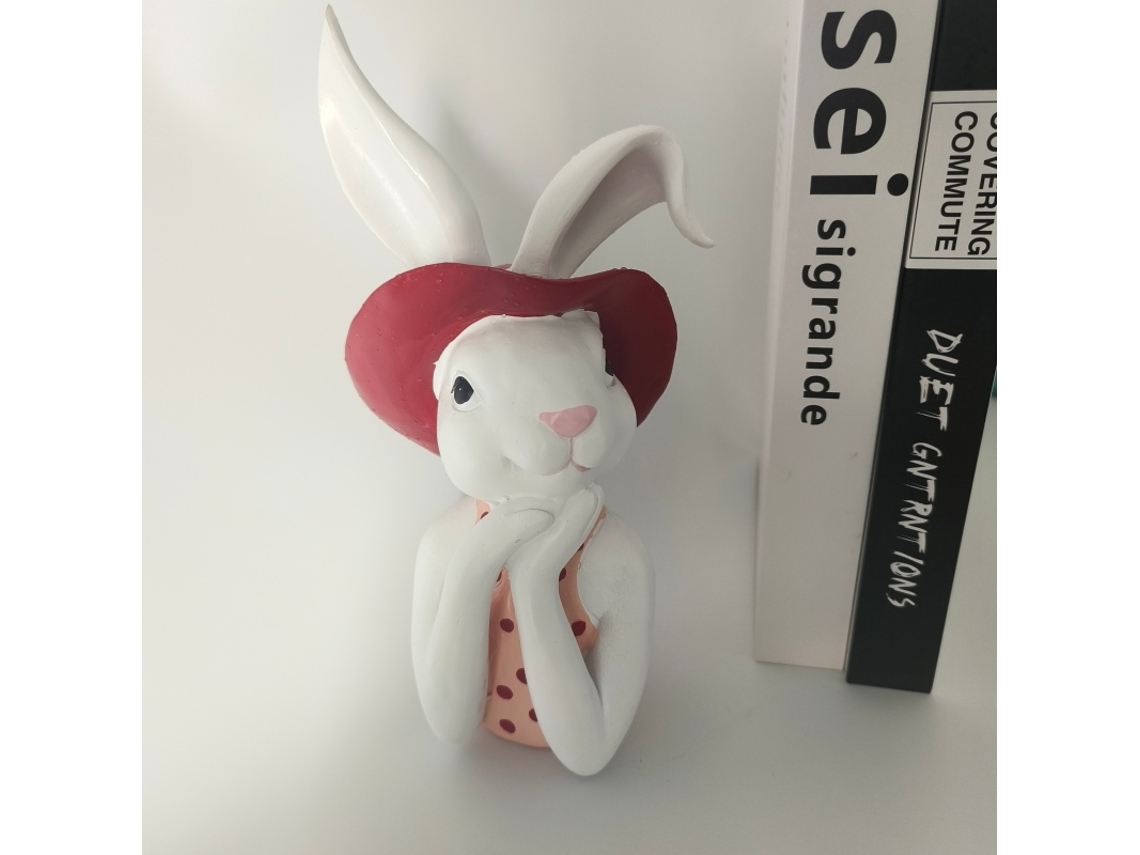 Cabeza de conejo realista de resina para decoración de mesa.