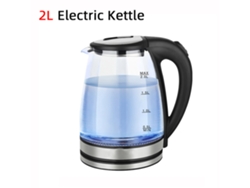 Hervidor eléctrico de vidrio con luz azul, 2 litros, acero inoxidable, con apagado automático. Mdug (negro)