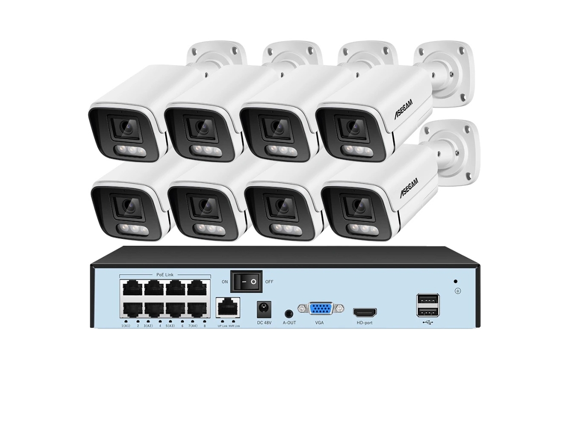 Sistema de cámaras de seguridad, resolución 4K, visión nocturna a color con IA, NVR de 8 canales y 8 cámaras, sin OEM