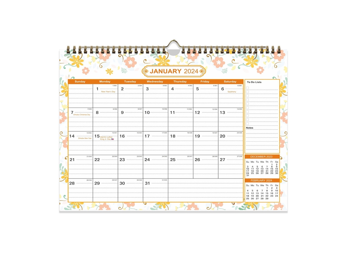 Calendario de pared 2024-2025, 18 meses, de enero de 2024 a junio de 2025, con secciones de planificación detalladas