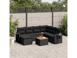 Conjunto de 8 sofás de jardín con cojines de mimbre sintético negro, Dkd Home Decor