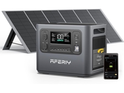Estación de energía Aferiy de 2400 W y 2048 Wh (LiFePO4) + panel solar plegable de 400 W, 13 salidas, función UPS y aplicación.