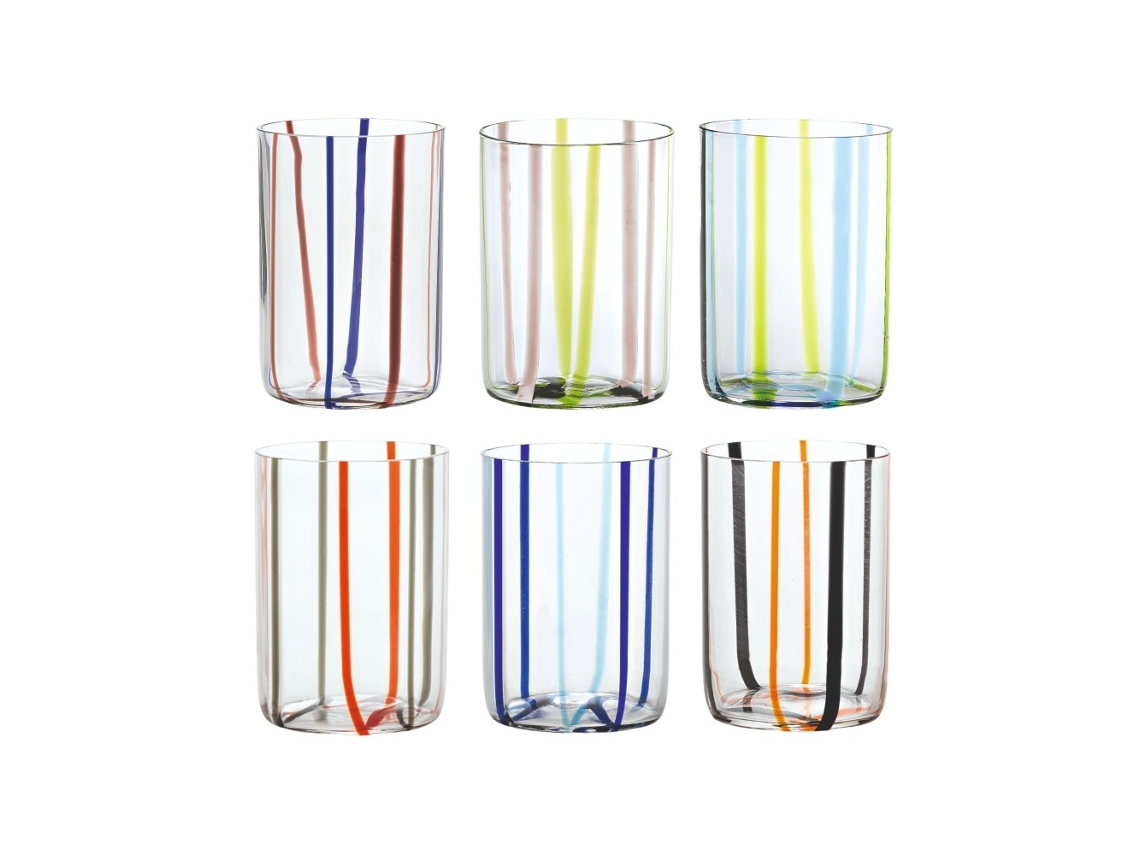 Surtido Vasos Tirache ZAFFERANO de vidrio borosilicato bicolor Verde-amtista box 6 piezas