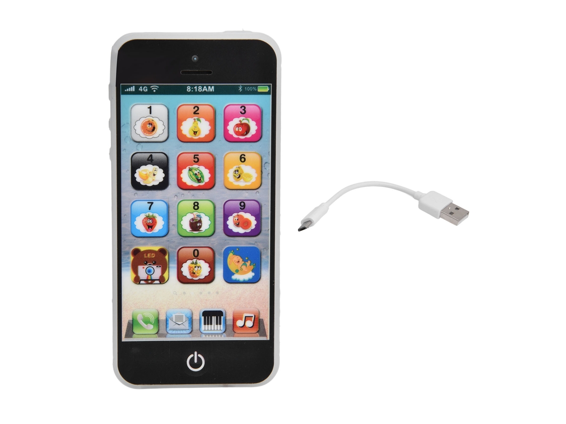 Bjww-juguete Telefone Móvel Infantil Carga Usb Ajuste De Volume Led Educativo Exquisito Preto