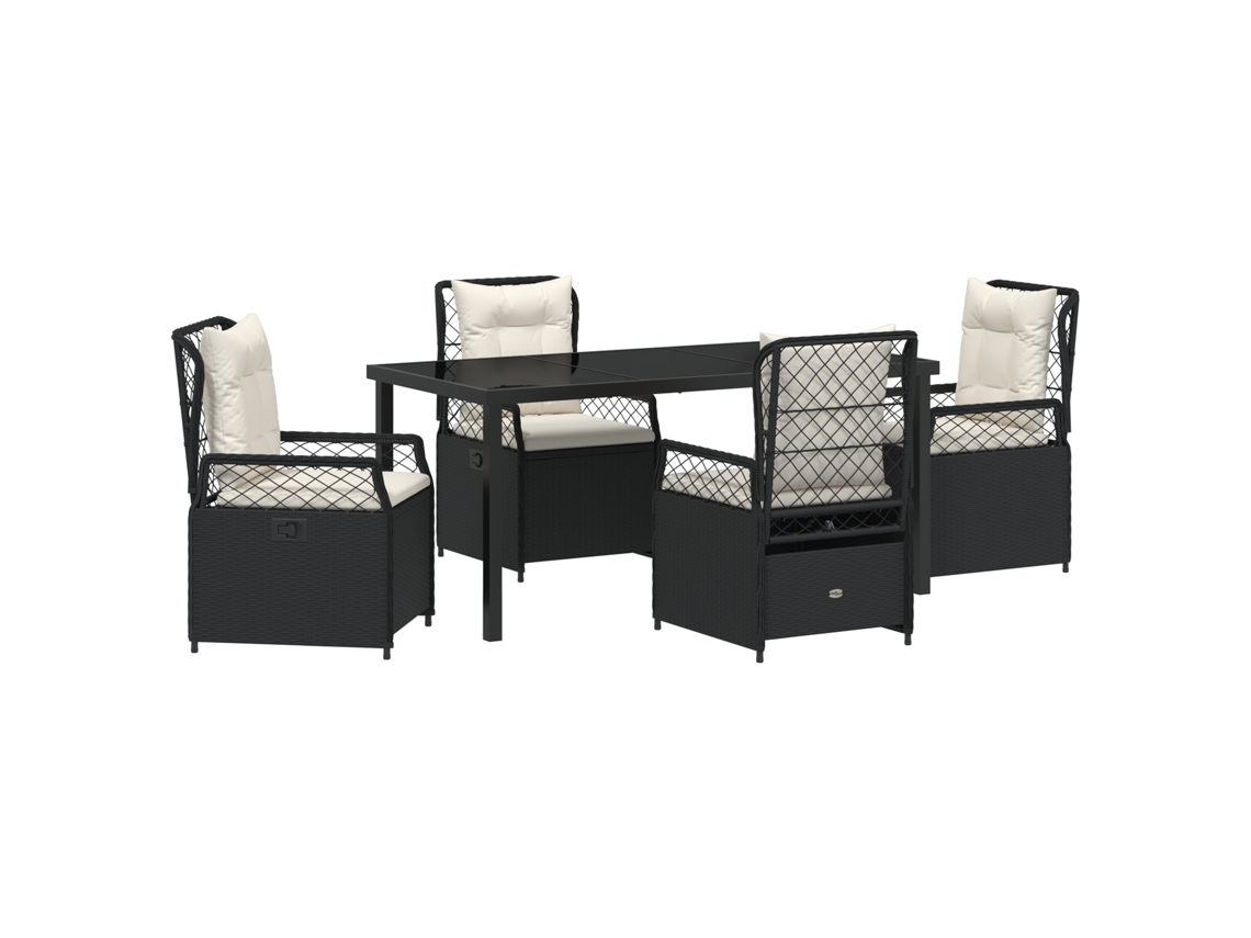 Juego de comedor de jardín Vidaxl de 5 piezas en negro, mimbre y poliéster