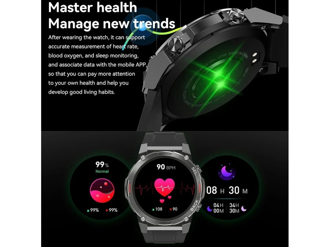 Reloj inteligente militar AMOLED de 1,43 pulgadas para hombre, con respuesta y llamadas, monitor de actividad física, IP68, 400 mAh, Yizhood