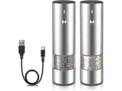 Molinillo de pimienta y sal eléctrico de acero inoxidable Rosewell, recargable, con luces LED y operación con una sola mano.
