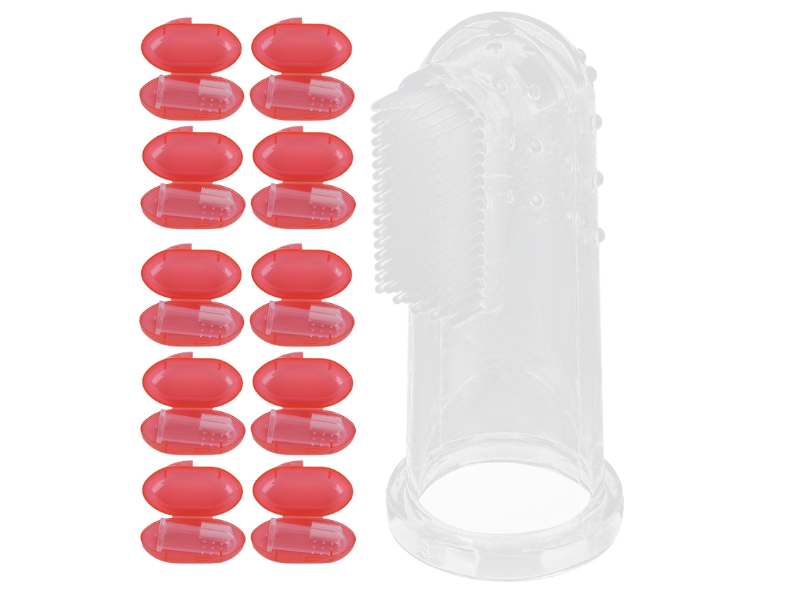 10 Cepillos De Dientes De Dedo Para Bebés, De Silicona Suave, Seguros Para Recién Nacidos, Color Rojo, Con Textura Rugosa.