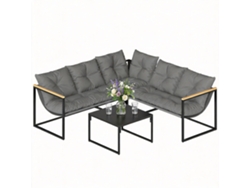 Conjunto Jardim 4 Peças 2 Sofás Canto Mesa Vidro Cinza
