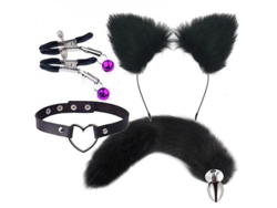 Dan26-conjunto De Juguetes Sexuales Cola De Zorro Con Tapón Anal, Orejas Y Collar Para Role Play Cosplay Negro