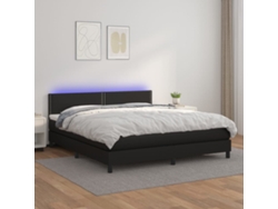 Cama Box Spring Colchón Y Led Cuero Sintético Negro 180x200 Cm