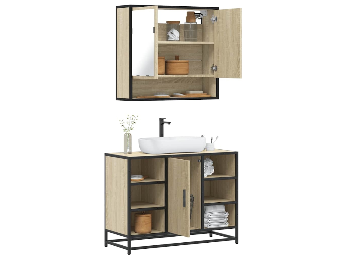 Juego de muebles de baño de 2 piezas, derivados de madera de roble, Sonoma