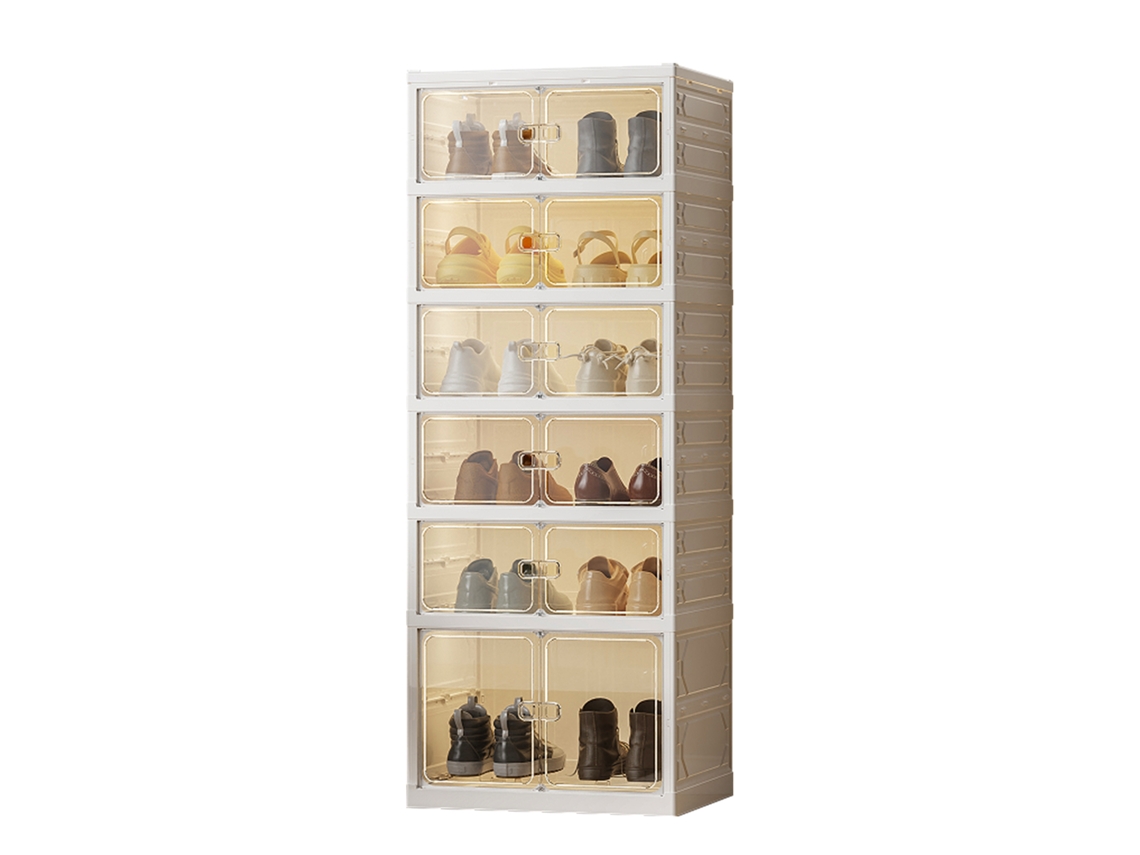 Zapatero plegable Seven Comfort de 6 niveles, transparente con puerta magnética