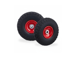 Relaxdays 2 Ruedas De Carro, Antipinchazos, Macizas, 4.10/3.50-4", Eje De 16 Mm, Hasta 150 Kg, 260x85mm, Negro/rojo