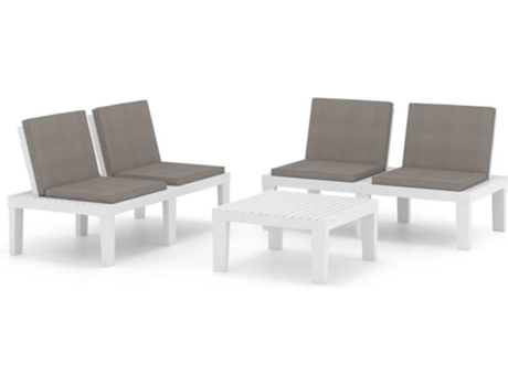 Conjunto 3 de muebles de jardín VIDAXL con cojines plástico blanco