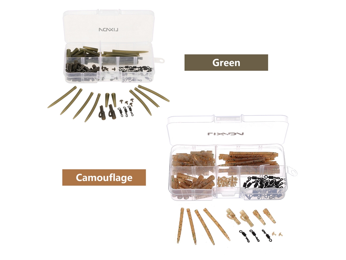 Kit De 100 Accesorios De Pesca: Clips De Seguridad Para Plomos De Carpa Con Pasadores Y Tubos De Goma Antienredos.