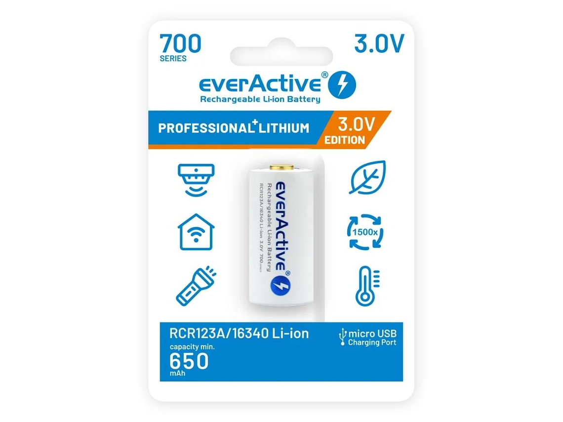 Batería Recargable 16340 Everactive Li-ion 3v 700mah Micro Usb
