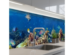 Paneles para salpicadero de cocina - Paisaje submarino - Peces - Tortuga - Azul 450x60 cm
