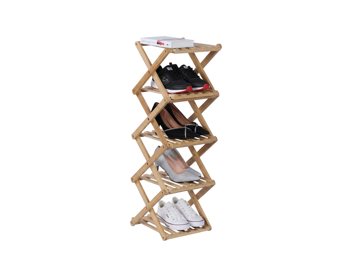 Relaxdays Zapatero, 5 Baldas, Estantería Plegable Para Pasillo Y Dormitorio, 84 X 28 X 28 Cm, Bambú Natural