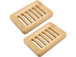 Juego de 2 jaboneras MDUG de bambú y madera con bandeja escurridora