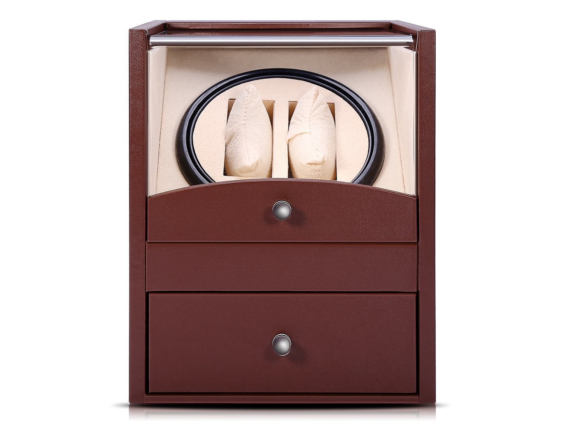 Caja de almacenamiento automática para 2 relojes con pantalla marrón