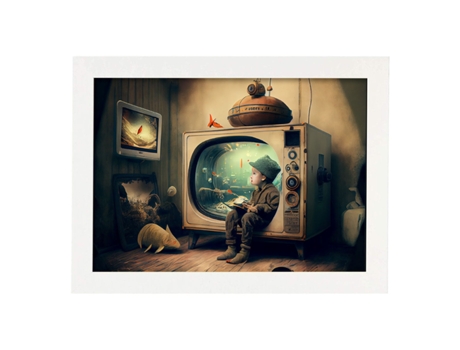 NACNIC Poster Pecera-Televisión En Estilo Surrealismo Cinematográfico Ilustraciones Y Grabados De Historieta Abstracta Y Artística A4 Marcos Blanco...