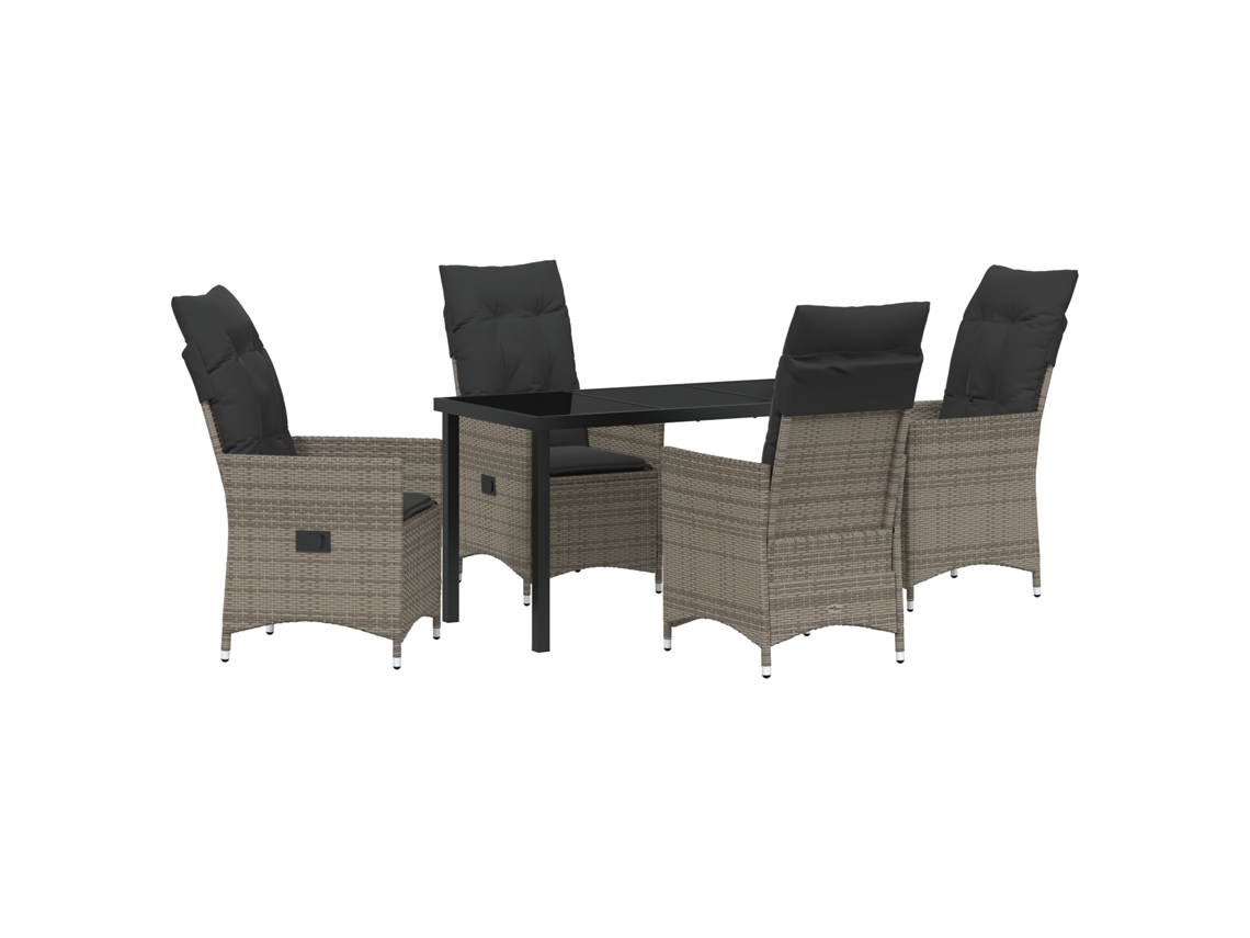 Conjunto de comedor de jardín Vidaxl de 5 piezas con cojines, gris, ratán y poliéster