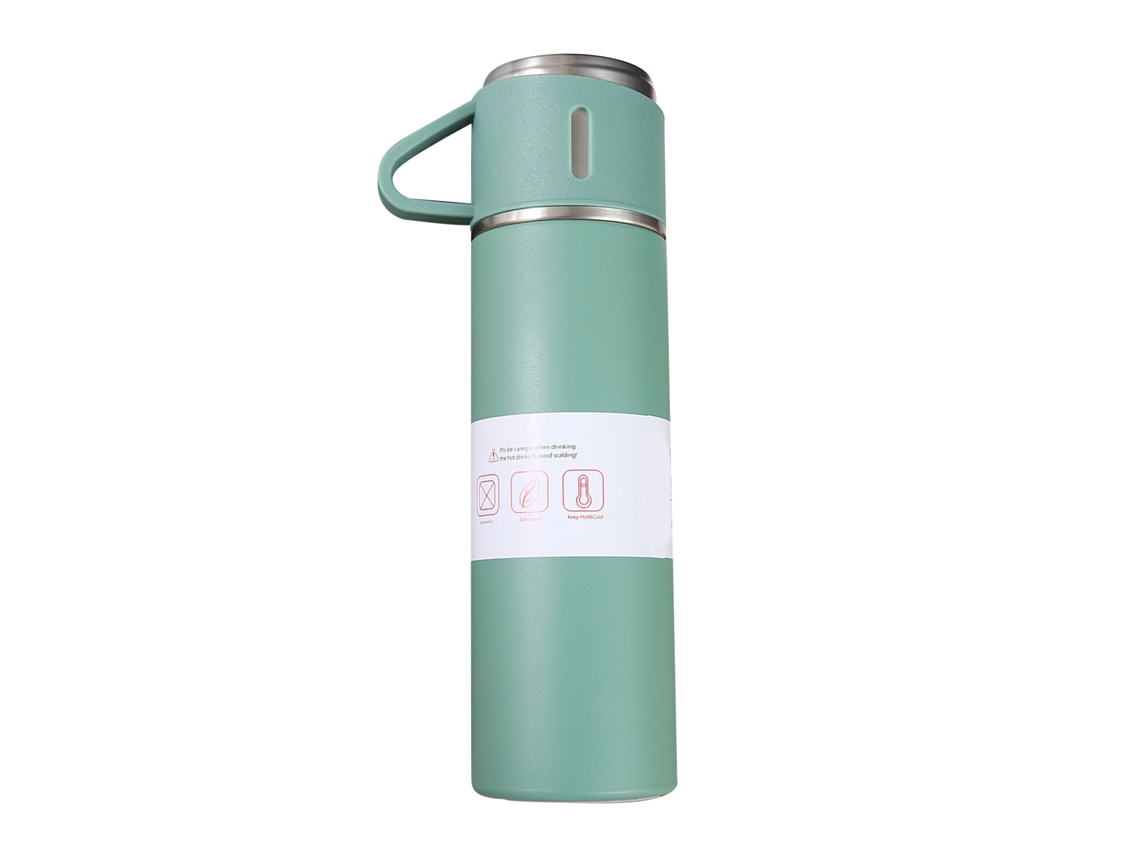 Juego De Botellas Térmicas De Acero Inoxidable De 500 Ml Con 3 Tapas Para Viajes Al Aire Libre - Verde