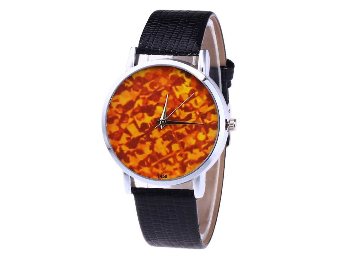 Reloj De Pulsera Unisex Dial Redondo Cuero Pu Cuarzo Decorativo Negro Zhoulianfa