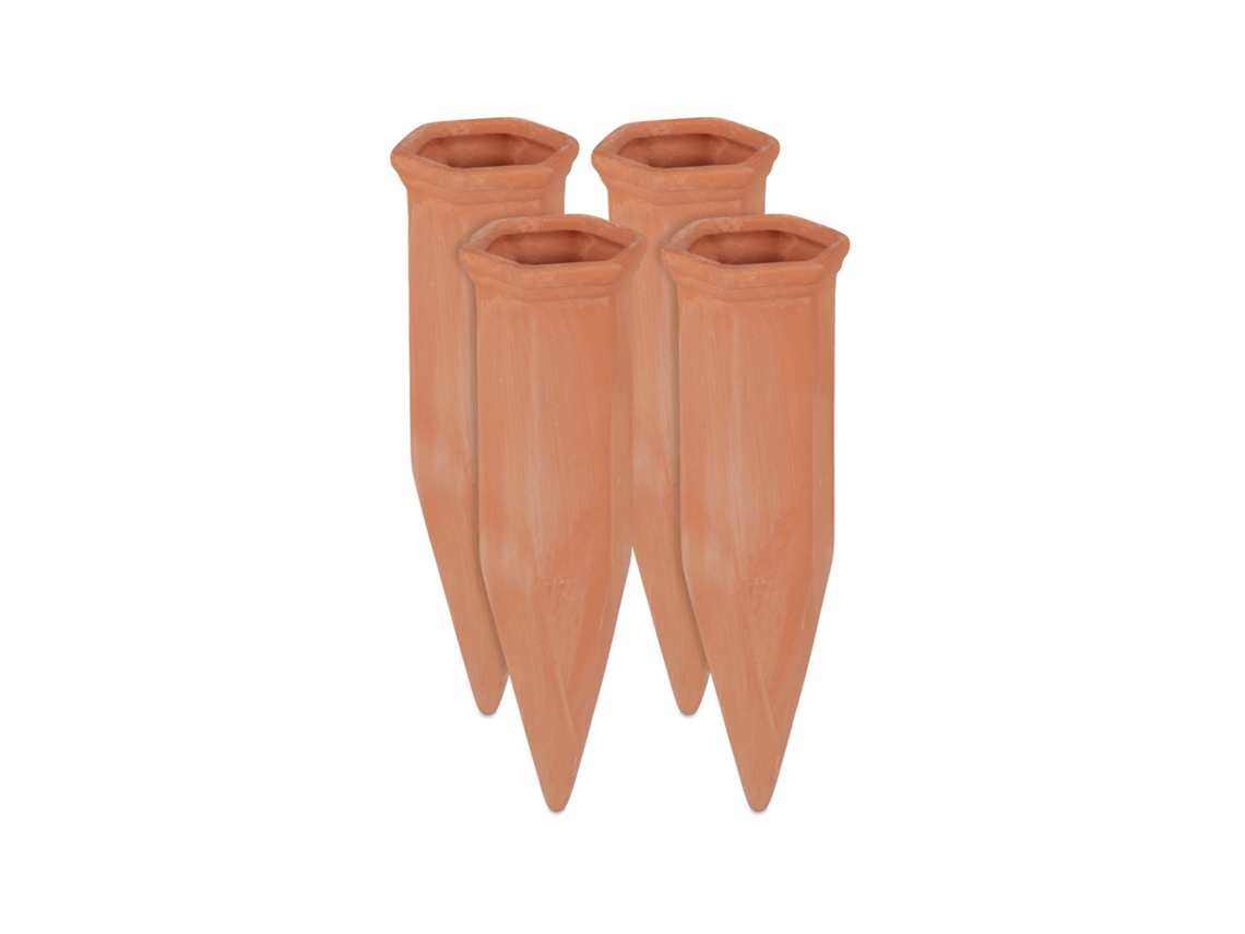 Relaxdays Sistema De Autorriego Para Plantas, Dispensador De Agua, Botellas De 1,5l, 17 X 5,5 X 5 Cm, 4 Uds., Terracota