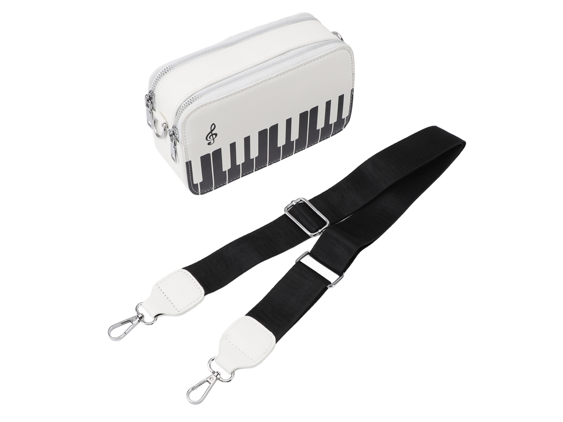 Bolsa De Hombro Para Mujer Diseño Piano De Cuero Pu Moda Con Correa Desmontable Blanca Para Niñas