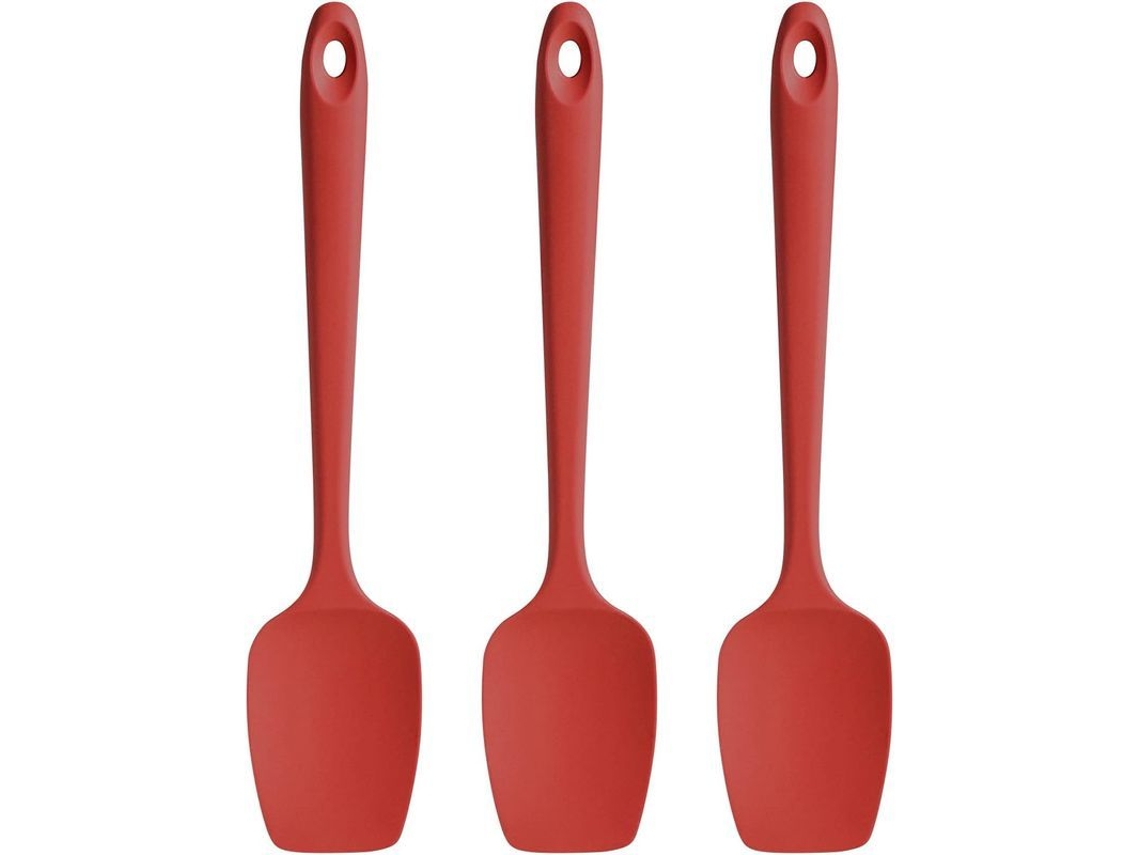 Juego de espátulas de silicona Rebe, acero inoxidable, resistentes al calor hasta 315 °C, utensilios de cocina para repostería (rojo)