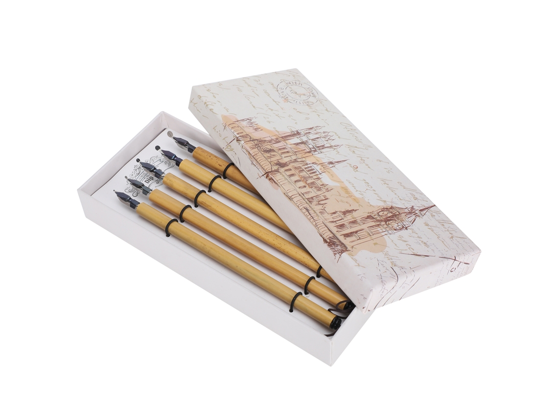 Kit De Pluma De Inmersión De Bambú Vintage Para Caligrafía Y Dibujo, 5 Piezas, Útiles Escolares