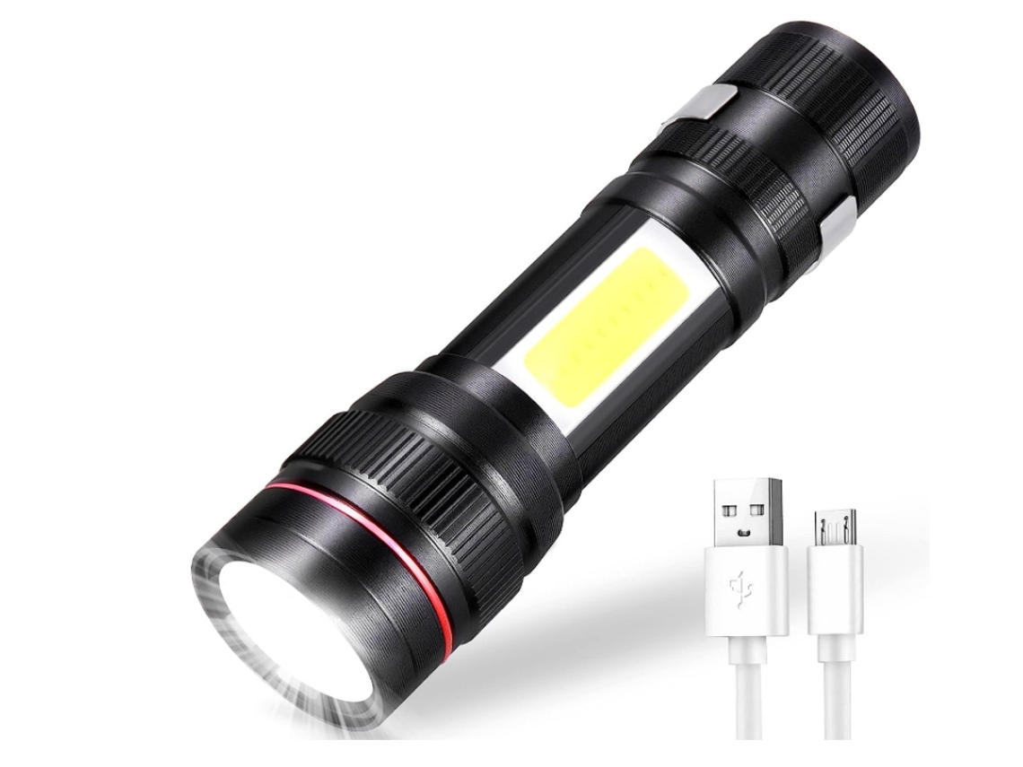 Linterna Led Recargable, Linterna Impermeable De Enfoque Ajustable De 800 Lm Con Luz Lateral, Mini Linternas Cob Light 3 Modos (negro)