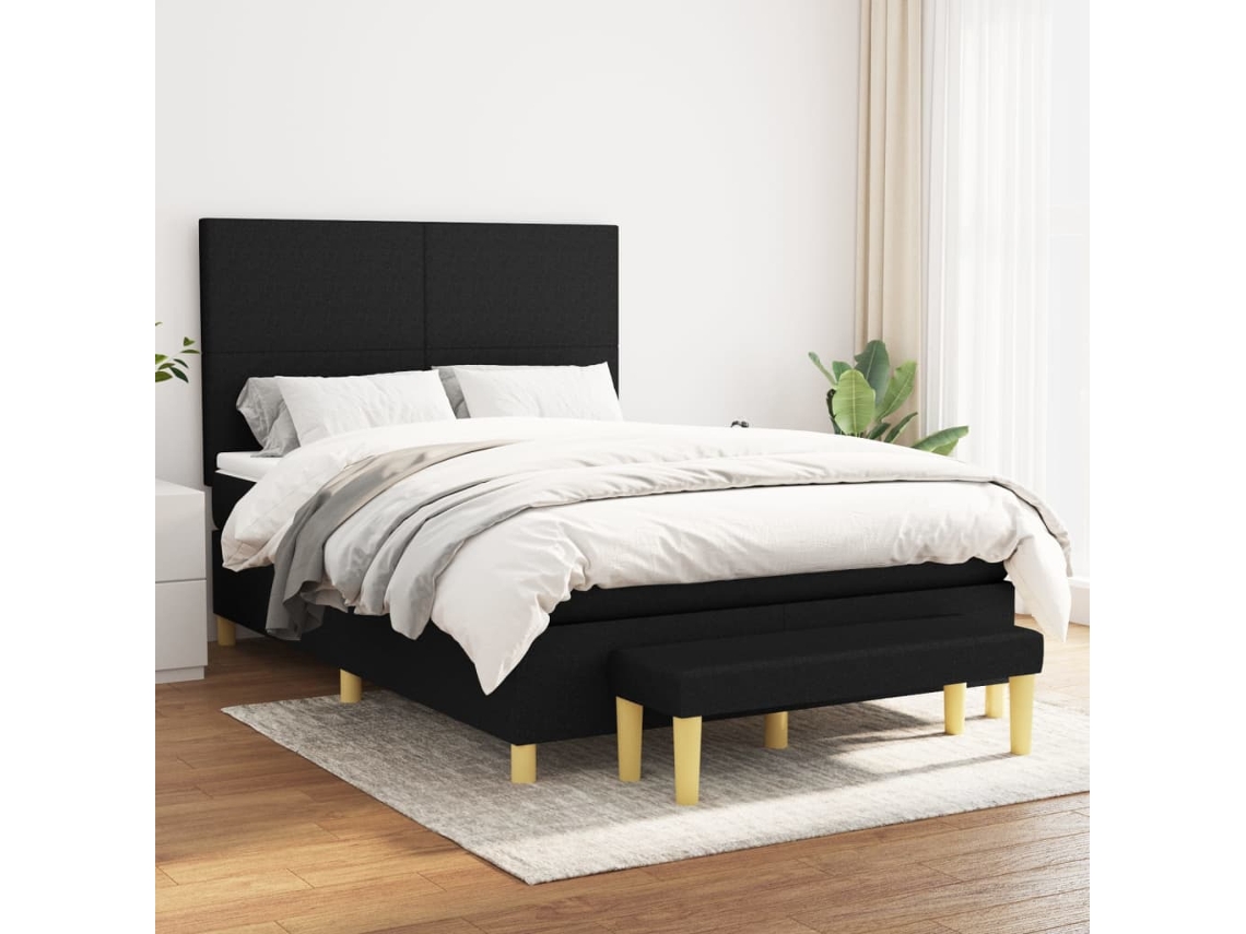 Cama Box Spring Con Colchón Tela Negro 140x190 Cm