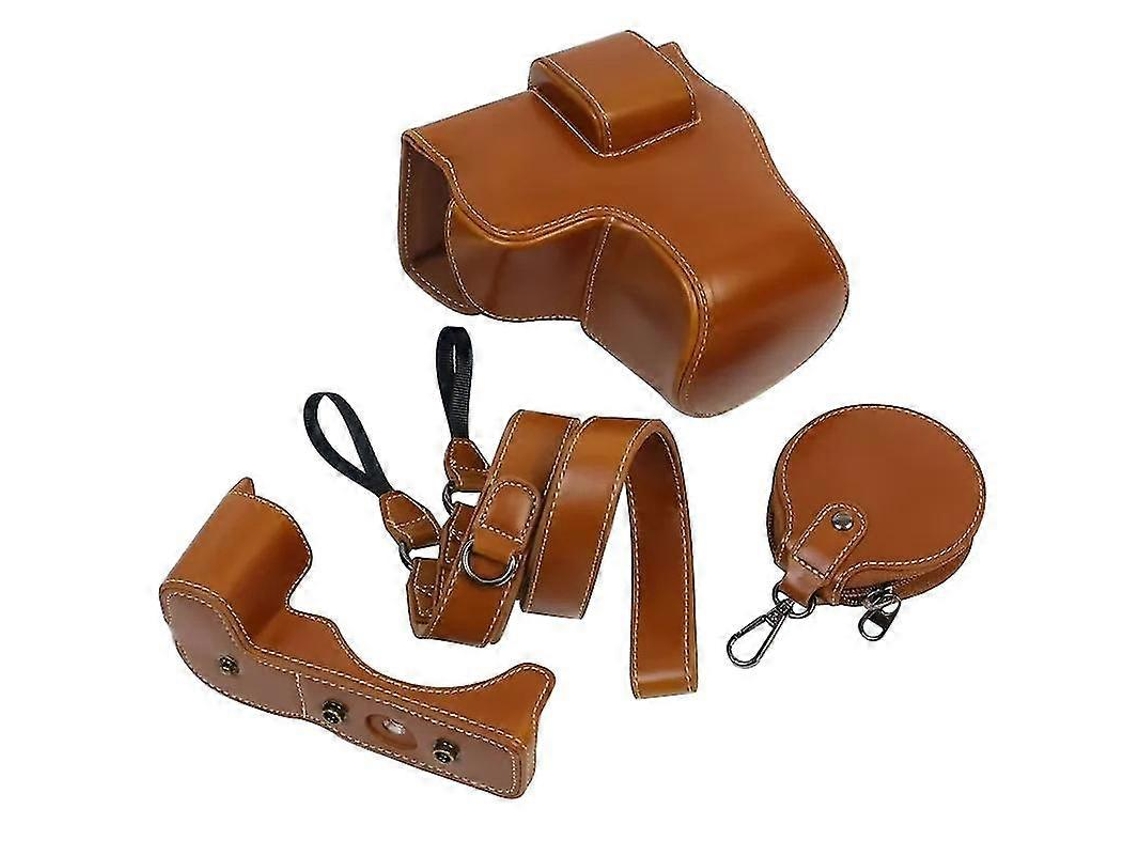 Funda De Cámara De Cuero Pu Para Canon Eos R8 Con Diseño De Apertura Para Batería Y Protector Sdq