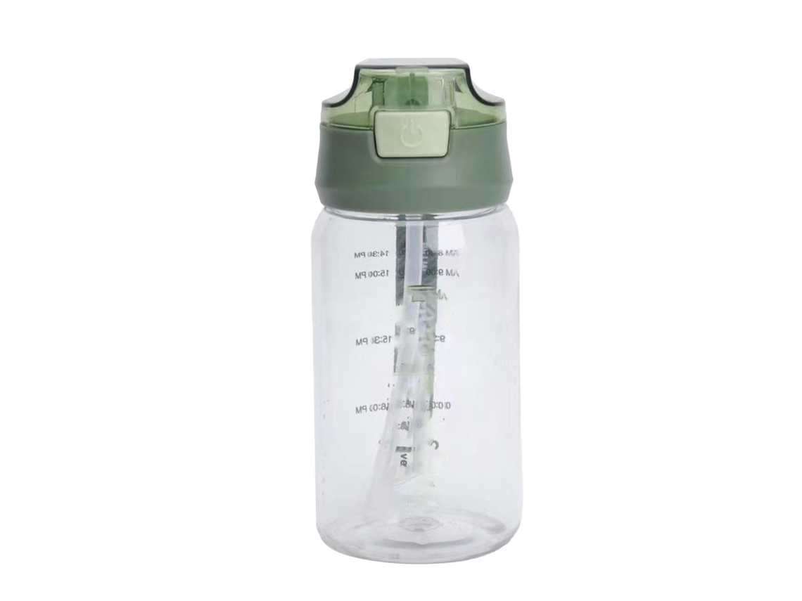 Botella De Agua De Plástico De 520 Ml Con Marcadores De Tiempo Y Pajita Antiderrame, Para Fitness Y Deportes.