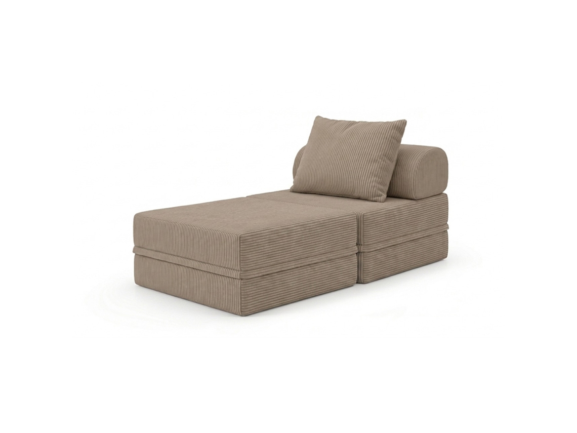 Sofá Modular 1 Lugar + Puff  Convertible  Veludo Regular Taupe