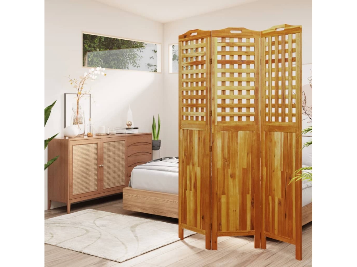 Biombo de 3 paneles | Mampara de madera maciza de acacia (121,5 x 2 x 180 cm) WSD118565 Lovely Home
