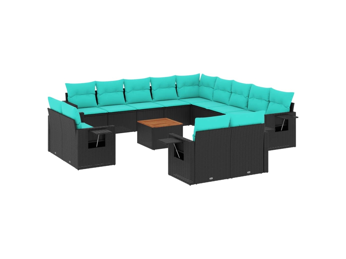 Maison Exclusive - Conjunto De Sofá De Jardín De 14 Piezas Con Cojines, De Poliratán Negro