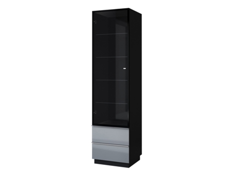 Armario Vitrina Estrecho Vinicus HOME STORY (Gris y Negro - Tablero Laminado, Metal y Vidro - 50x195x48 cm)