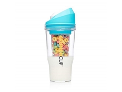 Vaso De Plástico Portátil Para Cereales Con Leche, Sin Cuchara Ni Tazón Incluidos, Color Blanco Y Azul Oscuro.