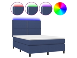 Maison Exclusive - Cama Box Spring Colchón Y Luces Led Tela Azul 140x200 Cm