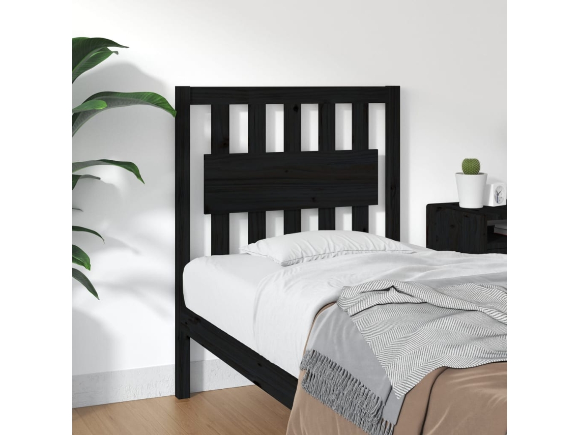 Cabecero De Cama Madera Maciza De Pino Negro 80,5x4x100 Cm