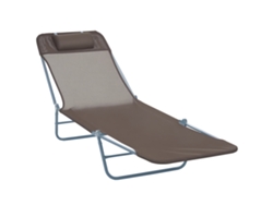 Tumbona Plegable Reclinable, Cojín, 182x56x24,5cm, Marrón+plata