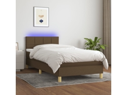Cama Box Spring Con Colchón Led Tela Marrón Oscuro 100x200 Cm