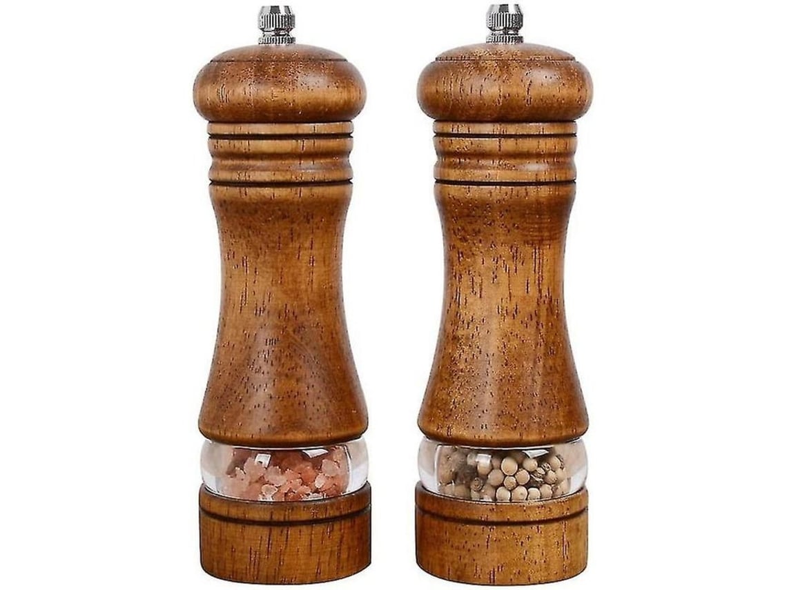 Molinillo manual de pimienta y sal Rebe, de madera, ajustable, con ventana de visualización, 2 unidades.